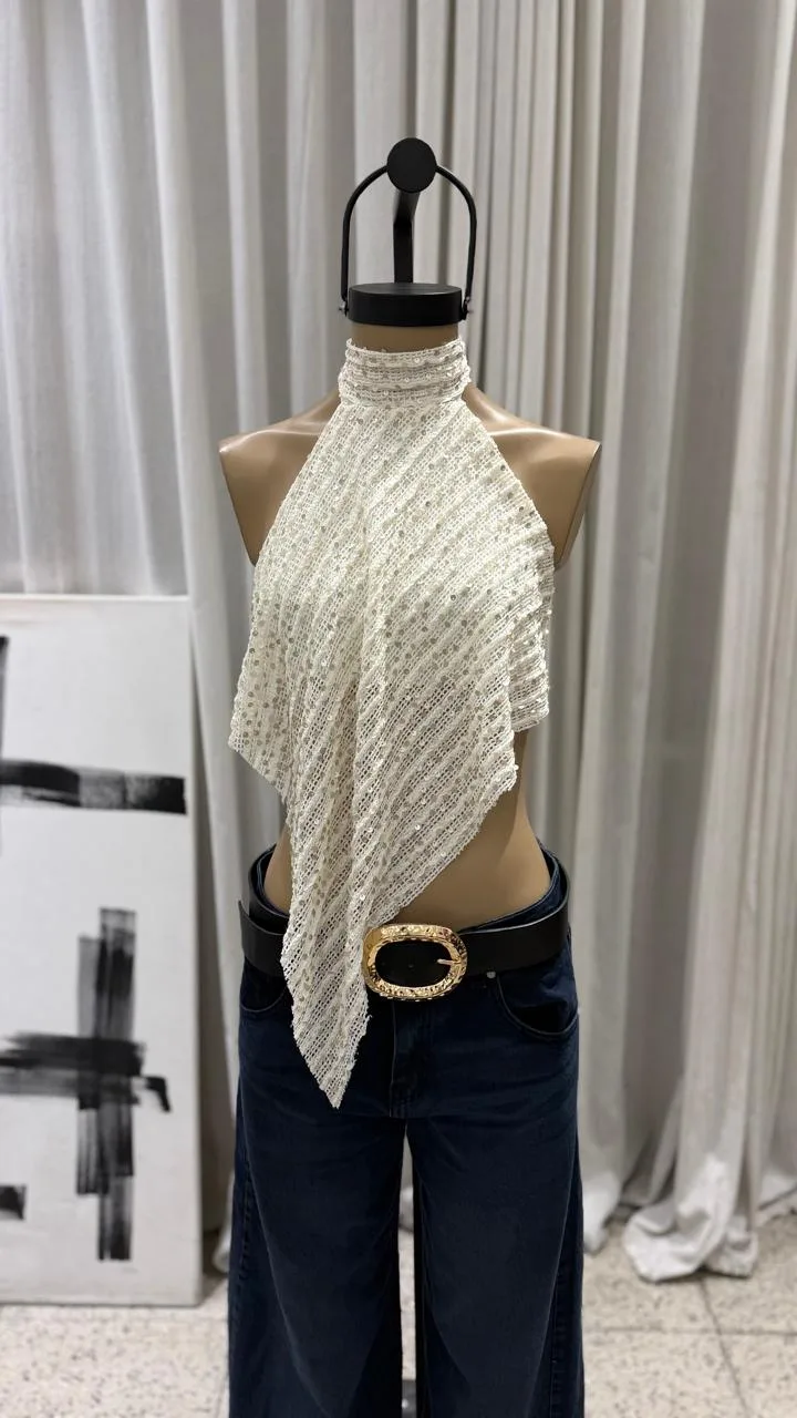 26/T295 - TOP CHOKER PICO S/ESPALDA - LENTEJUELAS SEQUINS