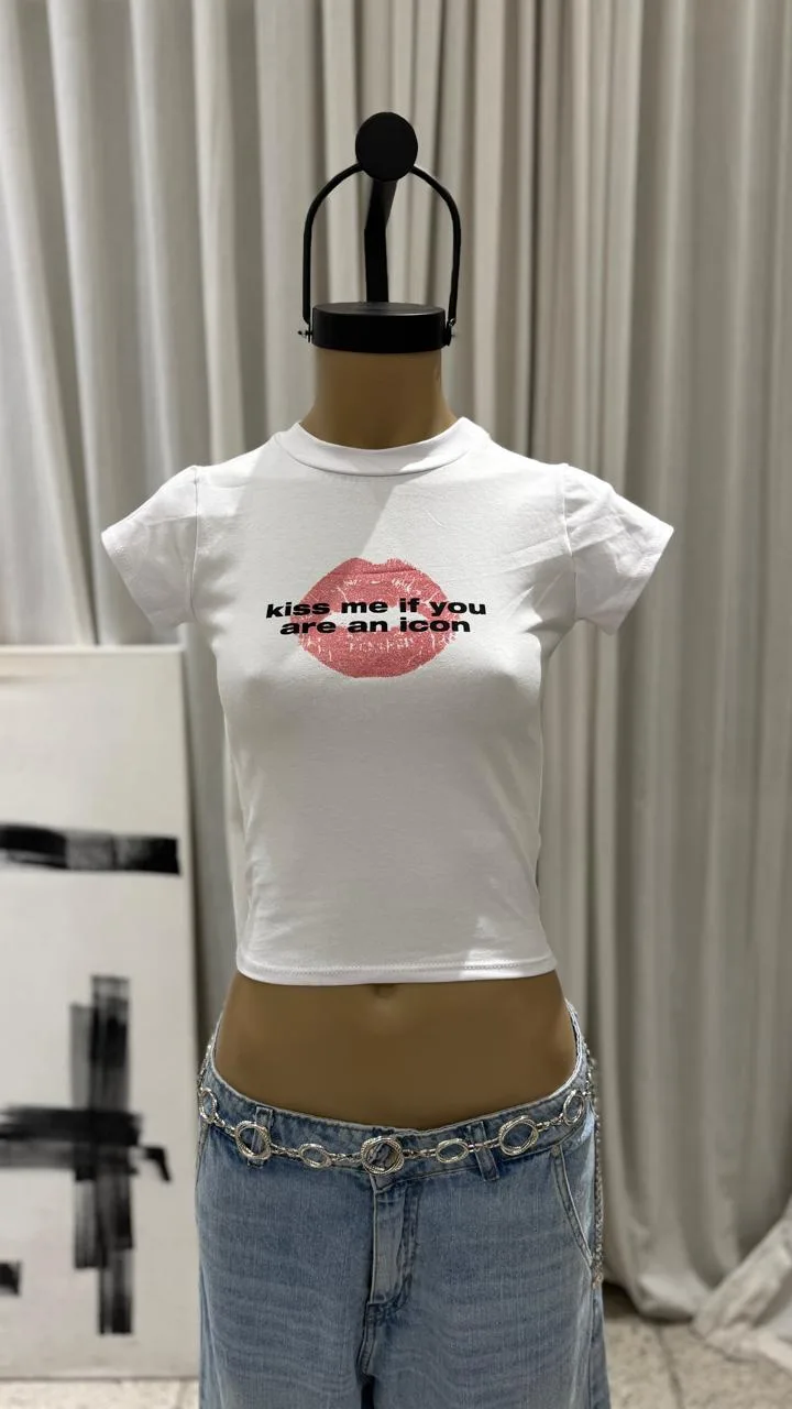 26/T300 - TOP M/C "KISS ME" GLITTER - ALGODON LYCRA - Imagen 2