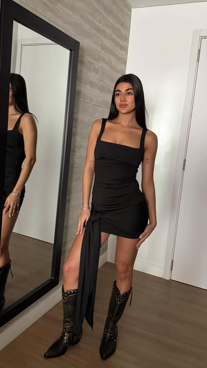 26/V103 - VESTIDO ESCOTE CUADRADO FRUNCE PAREO - MICROFIBRA