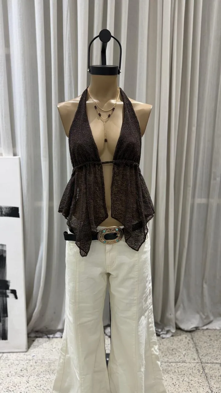 26/T319 - TOP MARILYN ABIERTO PICO TIRA ESPALDA - TEJIDO LUREX