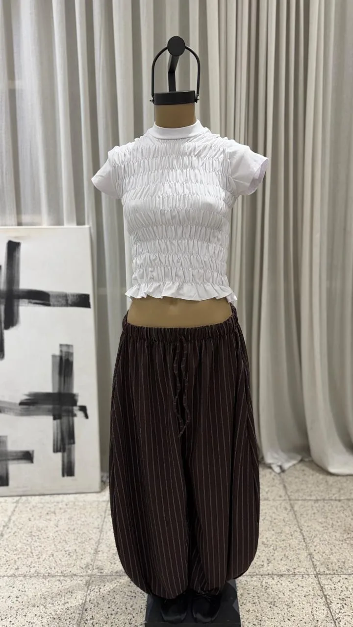 Pantalon balloon tira de bambula rayada - Malta Chic