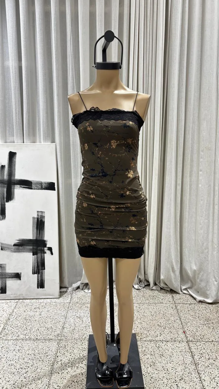 26/V124 - VESTIDO RECTO CORDON CON PUNTILLA - MICROTUL SUBLIMADO - Imagen 2